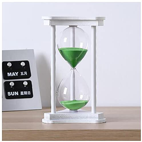 Timer for clessidra, timer for clessidra, timer for clessidra, 15/30/60 minuti orologio con timer for sabbia con cornice in legno, clessidra decorativa (Color : White Frame Green Sand, Size : 60 min