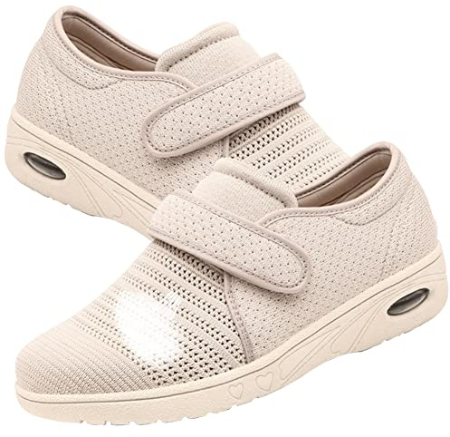 Chaussures de randonnée orthopédiques pour diabétiques Respirantes avec Soutien Chaussure de Marche Sport Travail Casual Fitness Gym Sneakers,Beige,39 EU