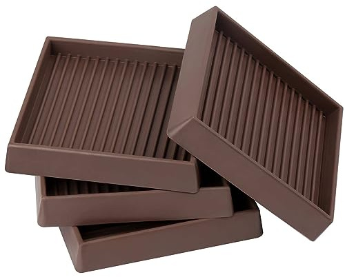 Furniture Pads Rubber Furniture Caster Cups, Anti-Sliding Bed Stopper Floor Protectors with Grip, 3x3 Square Non Slip Furniture Pads - Protect Any Flooring (Brown, 4 Pack)