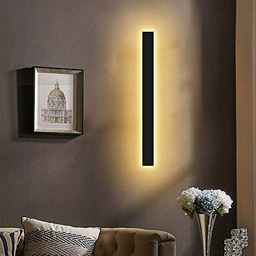 Moderne LED Wandleuchte Innen Schwarz Wandlampe Aluminium Acryl Up&Down Spiegelleuchte Lange Lichtleiste Warmweiß 3000K für Badzimmer Schlafzimmer Wohnzimmer Treppen Wandbeleuchtung (Black,150cm)