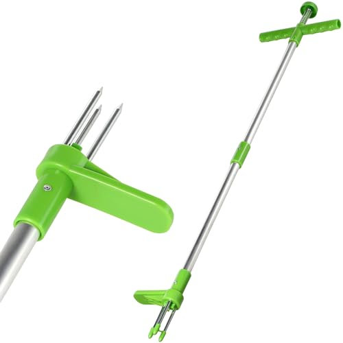 KADAX manueller Unkrautstecher, Unkrautentfernungswerkzeug aus Aluminium, Handjäter mit langem Stiel, Unkrautentferner für effizientes Entfernen von Unkraut (Silber)