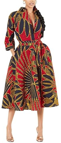 TOSHIKII Robe Africaine Vintage pour Femme, Balançoire à Imprimé Ethnique Ankara, Florale Traditionnelle à Imprimé Dashiki