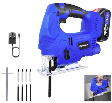 Cordless Jigsaw, Battery Operated Saw Max Cutting Depth 100mm Electric Jigsaw Tool with 1500mAh Battery and Charger, 3000SPM Jigsaw with 4 Blades, 0-45° Bevel Cutting for Wood Metal PVC Cutting