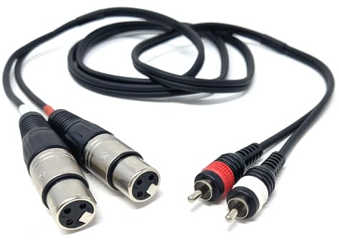 DRUT 1.5m Twin 2 x XLR Female Sockets to 2 x RCA Phono Male Plugs Shielded | Shielded/OFC wiring. No drivers needed, plug & play. Great for microphones, mixing desks, and professional PA/studio...
