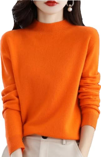 Zozogag Pull Tricoté en Laine Mérinos Et Cachemire pour Femme, Pull À Col Roulé Et Manches Longues Orange M