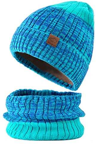 SUNMME Mütze-Strickschal-Set, 2-teilig, Strickmütze, Schal-Set für Männer und Frauen, Outdoor-Sport (Farbe: Schwarz, Größe: Einheitsgröße) (Hellblau, Einheitsgröße)