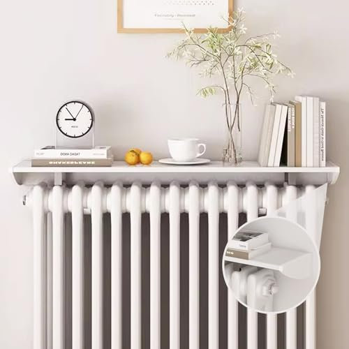 UVCMDUI Heizung Ablage Weiß, Heizkörper Abdeckung Ohne Bohren aus Aluminiumlegierung, Heizungsregal Länge 25–170 cm Rauchfreie, Staubdichte mit 4,5 cm Halterung,120cm