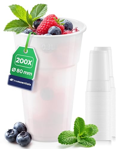 Inoverse Plastikbecher 0,3 l, 200 Stück, Trinkbecher, Partybecher | Weiß, Einwegbecher, Ausschankbecher, weißer Kunststoffbecher, Plastik Becher für Partys, Feiern und Veranstaltungen