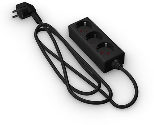 Regleta de 3 vías sin Interruptor, 3 m, 3G, 1,5 mm² Negra, Ideal para conectar múltiples Dispositivos eléctricos.