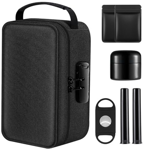 Smell Proof Bag with Lock, Smell Proof Container Stash Box with Accessories, Activated Carbon Lining (Black)