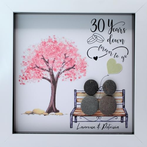 Personalised 30th Wedding Anniversary Pebble Art, Unique Handmade Pearl Wedding Anniversary Keepsake for Husband, Wife, Parents, Friends, Couple