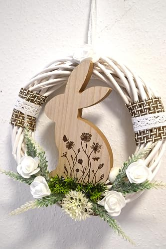 Türkranz Osterkranz Fensterdeko Wandkranz Hase Oster Deko Ostern 25cm weiß beige