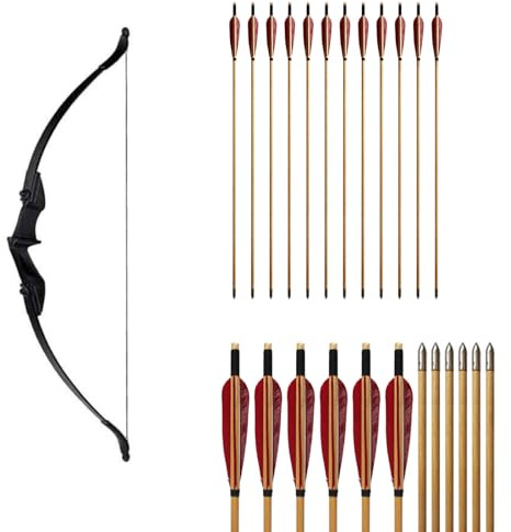 53 Takedown Recurve Bow and Arrow Set Adult 30/40LBS Archery Right Left Hand Archery Target Practice Outdoor Hunting 12pcs Mixed Carbon Arrow (G-12wooden arrows, 40lbs)
