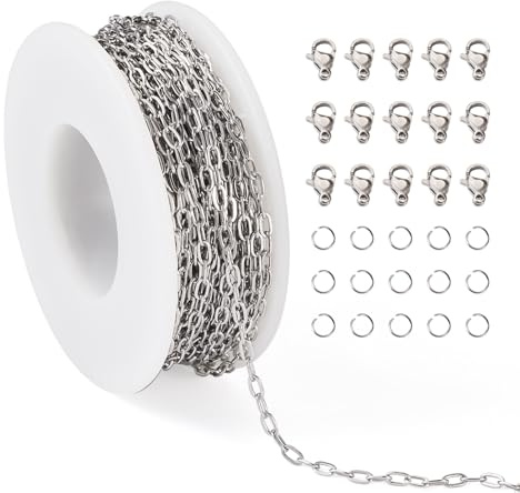 Craftdady Büroklammerketten, 4 x 2 mm, dünne Kette, Schmuckherstellung, Ketten-Set mit Verschlüssen, Biegeringen, modische stilvolle Kabelkette für DIY-Halsketten, Armbänder, Handwerk, 10 m