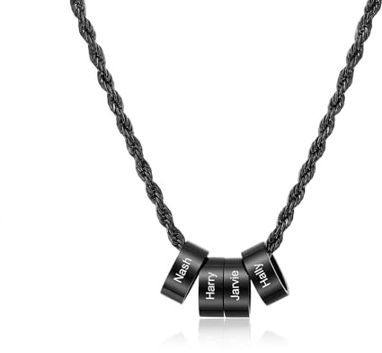 Amsgedhie Edelstahl Herren Schwarz Personalisierte Halskette : Name Personalisierte Herren Halskette - Karabinerverschluss Kette 60cm Minimalistischer Schmuck Personalisiertes Papa Geschenk