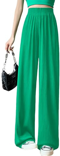 MGizo DtiSpectrum Pantalones de Canalé Ligeros para Mujer - Pantalones de Pierna Recta con Cintura Alta Elástica y Anchos, Pantalones Plisados Fluidos y Transpirables para Estar en Casa
