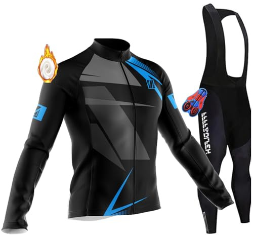 Herren Fahrradbekleidung Set Herren Radsportanzüge mit Thermofleecefutter Langarmtrikot Winter Radtrikot Set mit 9D Polster Hosen für MTB Rennrad