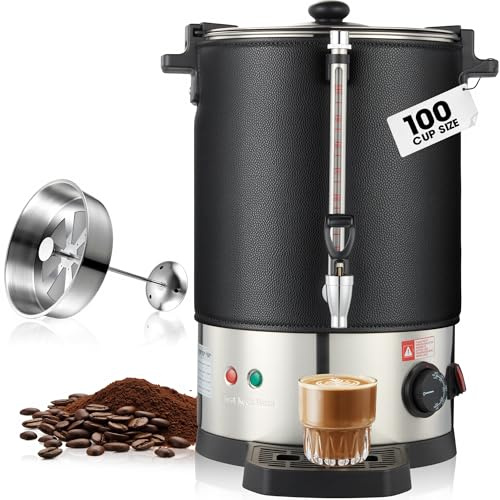 Megaflint Gewerbliche Kaffee-Urne für 100 Tassen, Edelstahl und Thermohülle, 15 l großer Kaffeespender für schnelles Aufbrühen, Heißwasserurne für Zuhause, Party, Büro, Catering mit Wasserstand