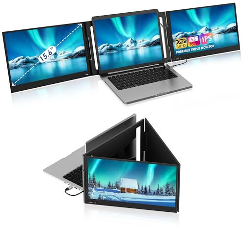 KPKUE 15.6 Laptop Screen Extender, FHD Monitor Extender, One Cable for Three Screen, Type-C/USB-A IPS Dual Screen Triple Monitor for 12''-16'' Laptop (Support Wins, Mac, ChromeOS System)