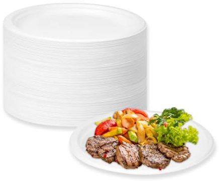 LDFDRT Assiettes Jetables 100 pcs Bagasse De Canne à Sucre Assiettes En Carton Papier Jetables Pour Pique-Niques, Fêtes, Barbecues, Anniversaires (Weiß, 17,8 cm)