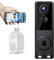 Carehabi Video Timbre WLAN con cámara, Timbre HD, WiFi 2.4G, visión Nocturna, detección de Personas PIR, 2 cámaras, Audio bidireccional, con Chime