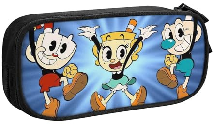 YINGD Cuphead Mugman Chalice Pencil Case Large Capacity Doublelayer Pen Bag School Stationery Pouch Pencil case Supplies Pencase