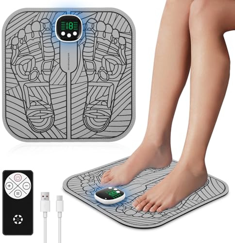 EMS Massaggiatore per piedi, Pieghevole e Portatile Massaggiatore Piedi Elettrico con 8 Modalità e 19 Intensità, con Telecomando, Per la Circolazione Sanguigna e il Sollievo dal Dolore Muscolare