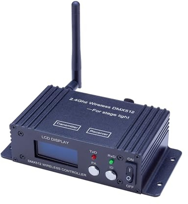 JERRAY DMX512 Wireless Controller, 2.4GHz LCD Display, Stage Light Transmitter Receiver Power Adjustable Repeater Lighting Dimmer Controller for Disco DJ Party Light (T/R Disp Staion)