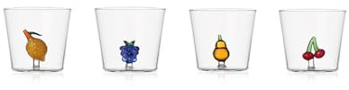 Ichendorf Milano Lot de 4 Verres Assortis, Collection Fruits&Fleurs, 35 cl, Verre Borosilicaté, Fait à la Main