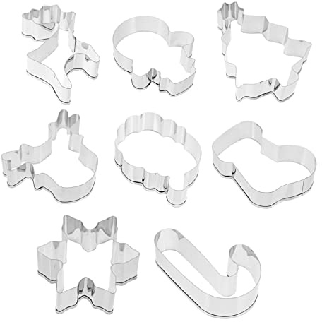 Zerodeko 8 piezas Cortadores de Galletas Navideñas Inoxidable Moldes Geométricos para Galletas Cortadores de Fondant para Decorar Pasteles Fiesta de Navidad
