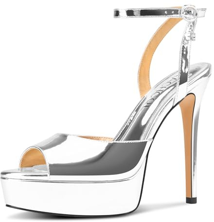 Aachcol Platform High Heel Sandals Peep Open Toe Stiletto Heels Ankle Strap Slingback Sexy Dress Shoes Wedding 5.1 Inches Heels Silver 8.5 M US