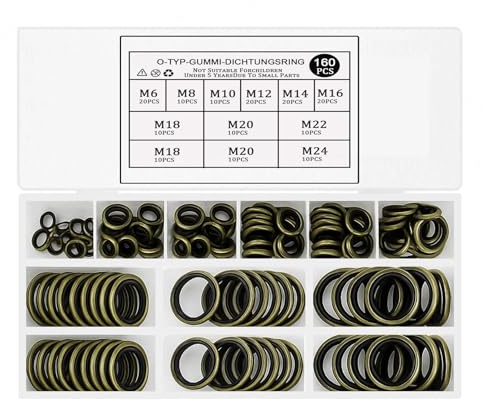 Ölablassschraube Dichtung Set 160 Stk Hydraulik Dichtringe mit Gummilippe Ölablassschraube Dichtring Usit Ring Sortiment für Rohrverbindung Zentral-Hydraulik Servolenkung Mechanisches Drucksyste