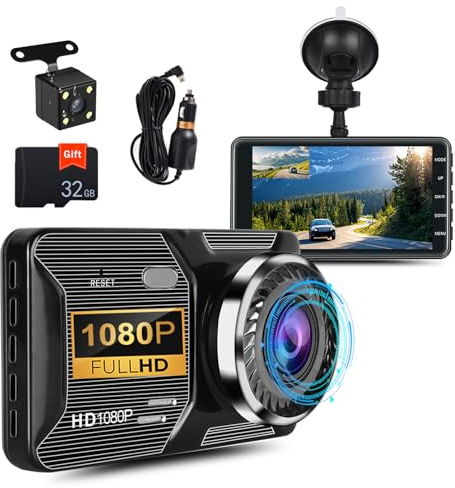 Dash Cam for Cars Front and Rear with 32G SD Card 4 Inch 1080P Full HD In Car Camera Dual Lens Dashcam for Cars 150 Wide Angle with Loop Recording Night Vision Emergency Protection