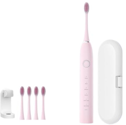 Juego de cepillo de dientes eléctrico, cepillo de dientes sónico con 4 cabezales antibacterianos, 45000 VPM, 6 modos, cepillo de dientes sónico, carga rápida durante 3 horas, se puede utilizar durante