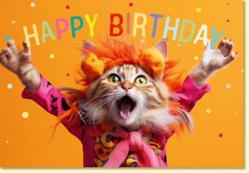 Gutsch Verlag Geburtstagskarte lustig mit Katze im bunten Kostüm und Happy Birthday Schriftzug witzige Doppelkarte für Katzenliebhaber - mit Umschlag