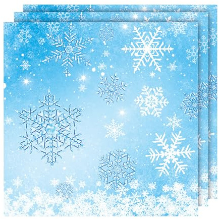 DazzJoy 20 Stück Servietten Weihnachten, 33x33 cm Weihnachten Servietten Schneeflocken, Weihnachtsservietten Tischdeko, Schneeflocken Papierservietten Tischdeko für Frozen, Silvester, Prinzessin Deko