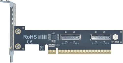 PCIe 5.0 x16 to 2 MCIO x8 Adapter Card for 4 U.2 NVMe SSD