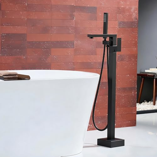 Wannenarmatur mit Brause Freistehend Schwarz Mischbatterie Badewanne Bodenmontierte 2 Modi Dusch Armaturen Set Heiß und Kalt