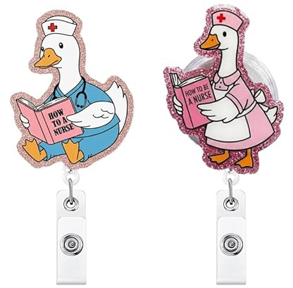 2 Stück Ausweishalter Ausziehbar mit Kartenhülle, ID Card Holder mit Clip für Krankenschwester & Arzt, Robuster Schlüsselrolle Jojo mit Motiv, Personalisiertes Krankenschwester Zubehör & Geschenke