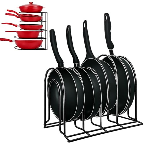Greenfields 5-Tier Kitchen Pan Organiser – Space-Saving Frying Pan, Pot Lid & Baking Tray Rack, Vertical or Horizontal Cabinet Storage with Rust-Resistant Finish (5 Tier Pan Rack)