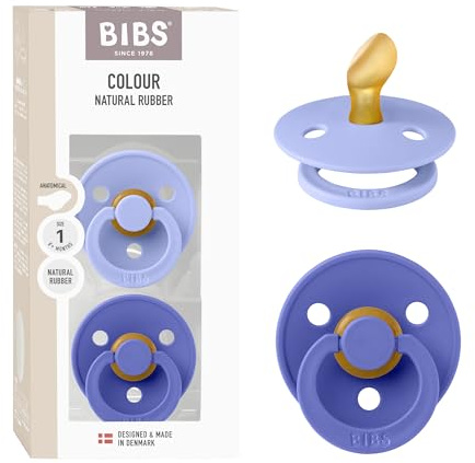 BIBS Colour Napp 2-pack, BPA-fri napp, Anatomisk sugdel. Naturgummilatex, Tillverkad i Danmark, Storlek 1 (0-6 månader), Hush/Grape