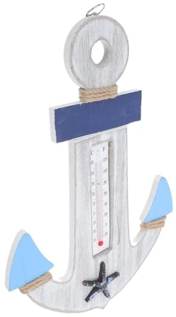 Milisten Décoration Murale Ancre Marine en Bois: Sculpture Murale Vintage avec Thermomètre Intégré - Style Bord de Mer Rustique pour Maison, Jardin ou Terrasse - Thème Marine - 1 Pièce