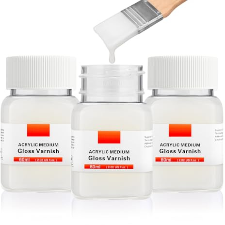 YULL Barniz Acrílico Brillante, Kit de 180ml (3x60ml) con 2 Pinceles – Barniz Protector Transparente y Sellador para Cuadros, Madera, Cerámica y Manualidades