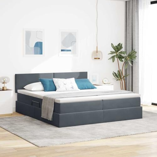 Teenpull säng med LED-ljuslister, mörkgrå sammet, 180 x 200 cm, förvaringsutrymme säng med hydraulisk lyft, USB-portar, modernt sovrum, möbelset för vardagsrum, sovrum, kontor