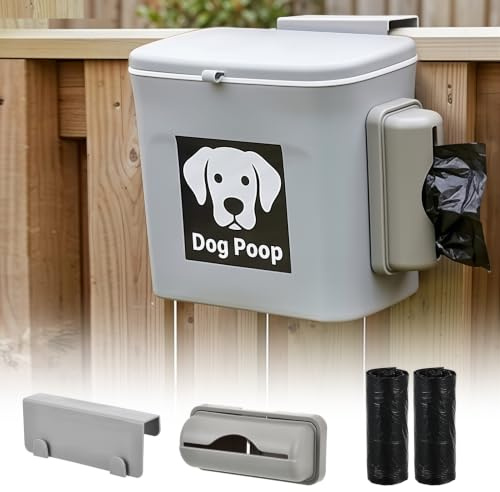 Rainmae Dog Poop Trash Can Outside, Dog Poop Trash Can, 2 Gallon Hanging Dog Poop Bin with Lid and Trash Bag Dispenser, Plastic Garbage Container for Fence, Counter Top, Yard and Outdoor Activities