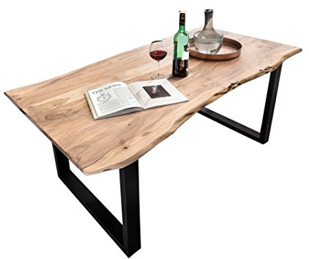 SAM Esszimmertisch Quentin 200x100 cm aus Akazie-Holz, Tisch mit schwarz lackierten Beinen, Baum-Tisch mit natürlicher Optik | lackiert, natürliche Optik
