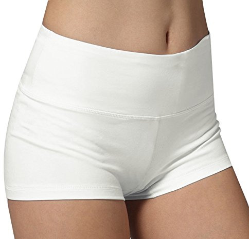 iloveSIA® Short Femme en Coton - Shorty Sportif Élastique Confortable pour Danse, Yoga, Fitness - sous-Robe ou Tenue Décontractée Size Blanc M