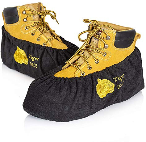 tiger effects Premium Reusable Shoe Covers For Outdoors and Indoors, Slip-on Washable Cloth Shoe Covers, Floor Protector Booties For Men, Black (Large)
