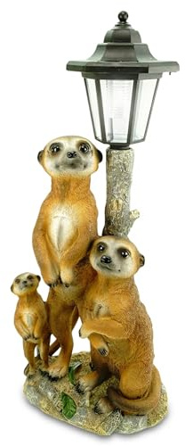 Kremers Schatzkiste Erdmännchen Familie mit Solarlaterne Figur Gartenfigur 51 cm Erdmännchenfamilie
