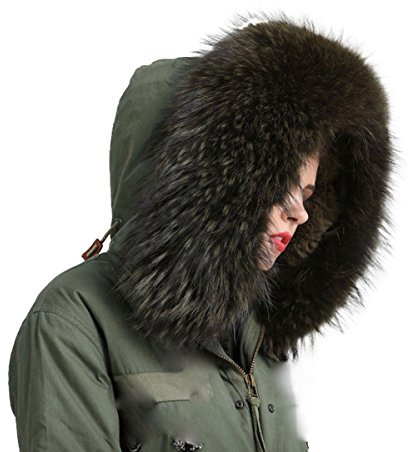 Lea-Marie XXL Pelzkragen Fellkragen Kapuze Parka Schal Mantel mehrere Farben (Khaki)